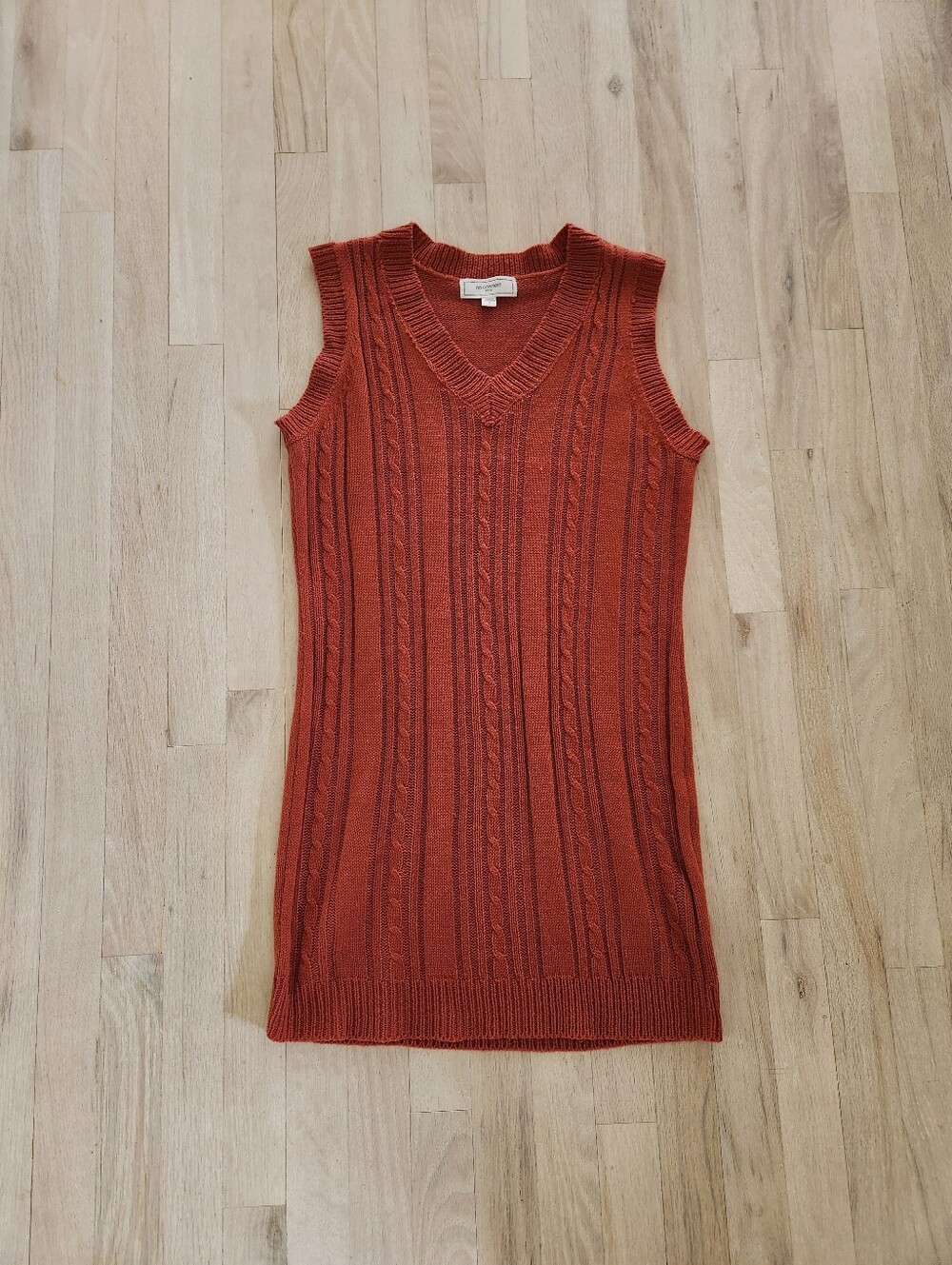 No Comment Womens Rust Orange Cable Knit Long Sweater Vest / Mini Dress Size M
